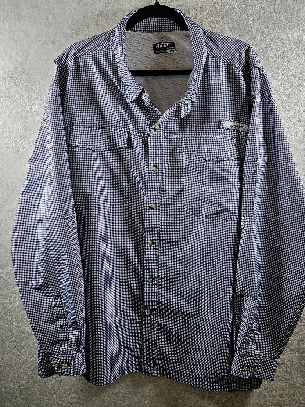 Habit Long Sleeve Fishing Shirt Gingham UPF 40+ Men's Size 2XL